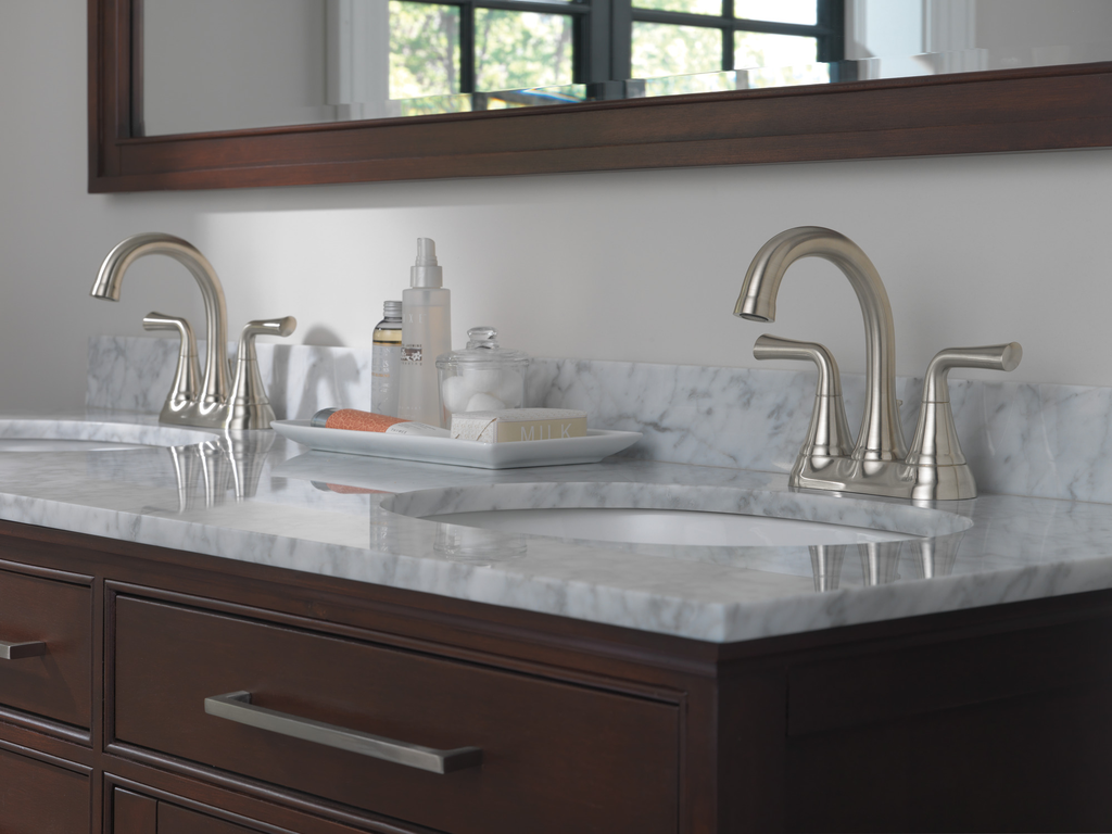Delta Kayra®: Two Handle Centerset Bathroom Faucet - Two Handle Lever - Stainless