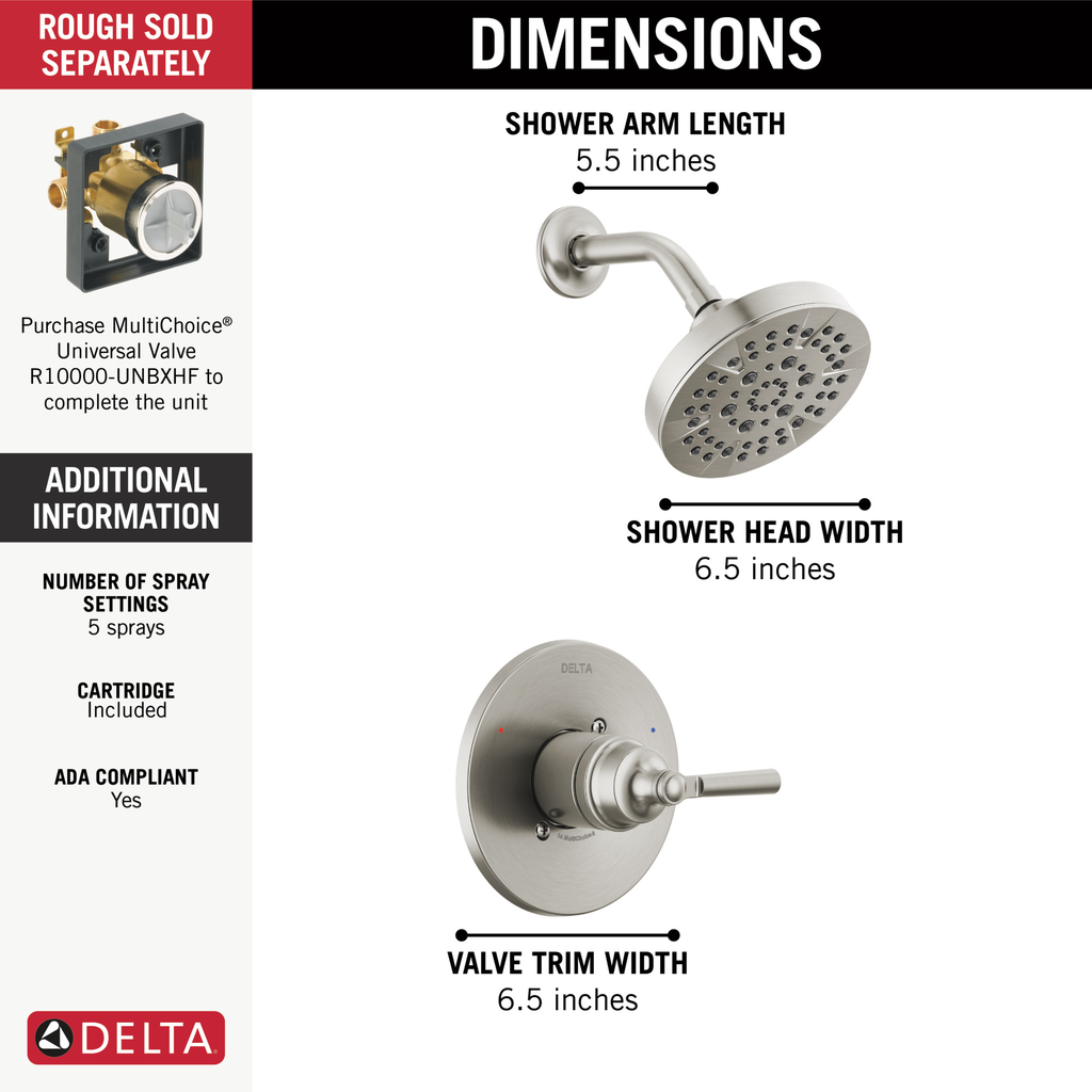 Delta Saylor™: Monitor® 14 Series Shower Trim - Single Handle Lever - Stainless