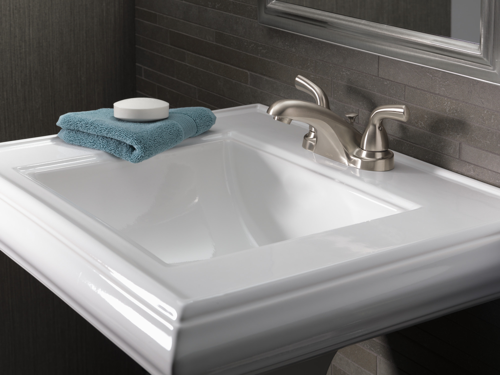 Delta Foundations®: Two Handle Centerset Bathroom Faucet - Two Handle Lever - Stainless