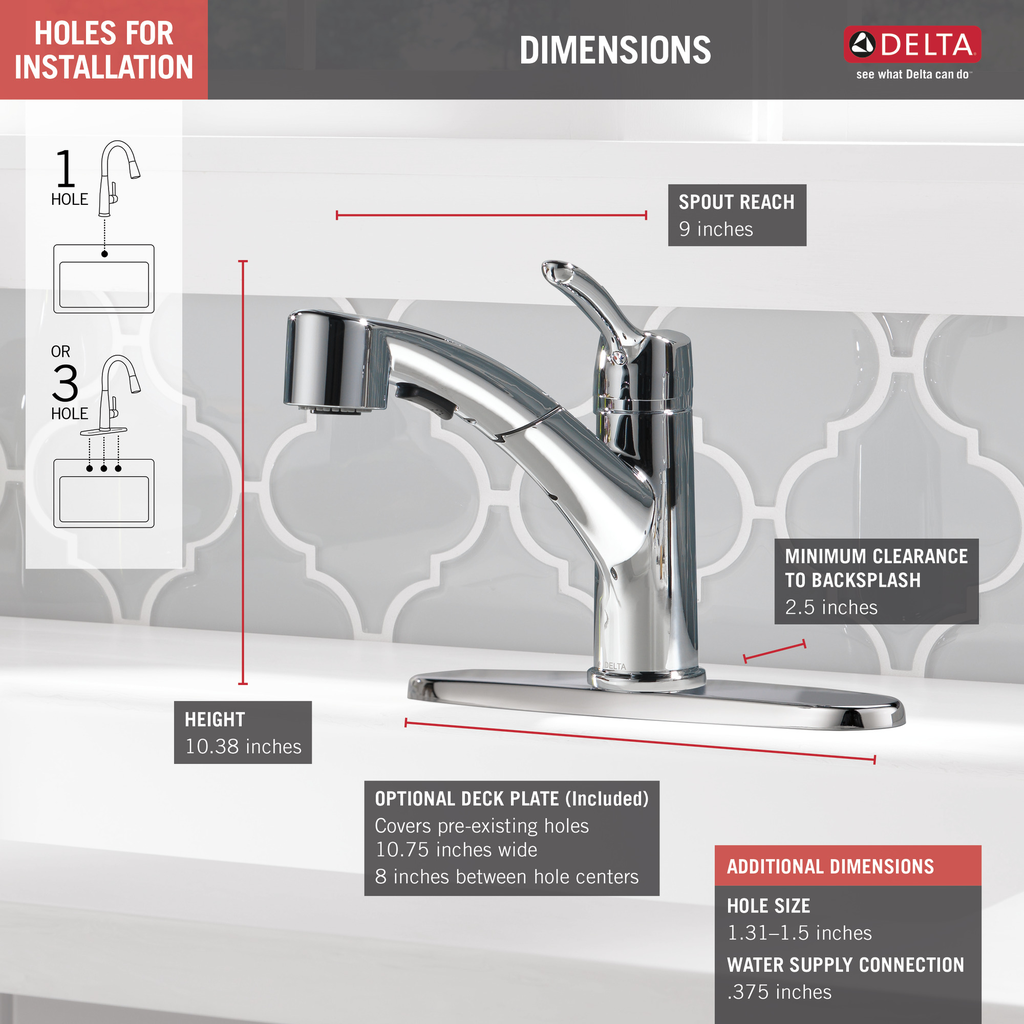 Delta Collins™: Single Handle Pull-Out Kitchen Faucet - Single Handle Lever - Chrome