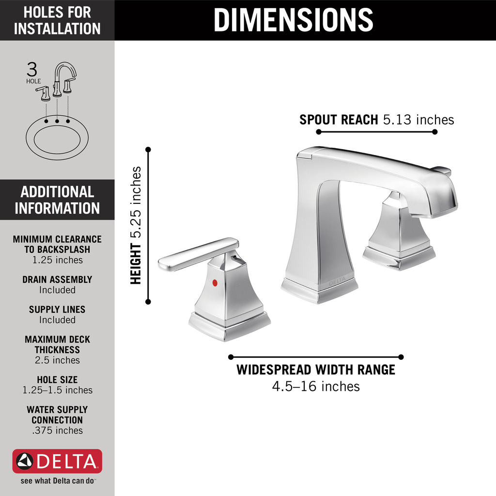 Delta Ashlyn®: Two Handle Widespread Bathroom Faucet With Ez Anchor® - Two Handle Lever - Chrome