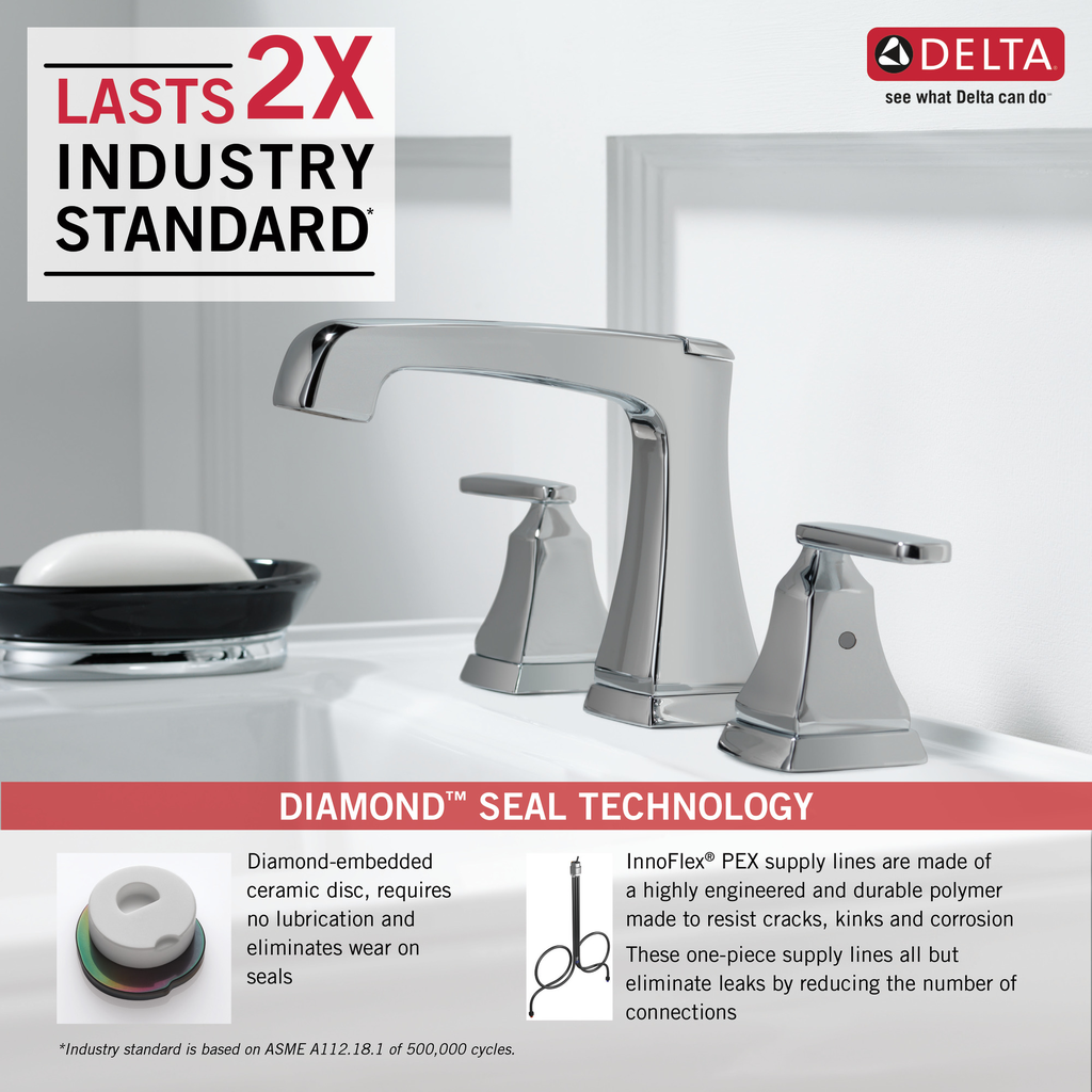 Delta Ashlyn®: Two Handle Widespread Bathroom Faucet With Ez Anchor® - Two Handle Lever - Chrome