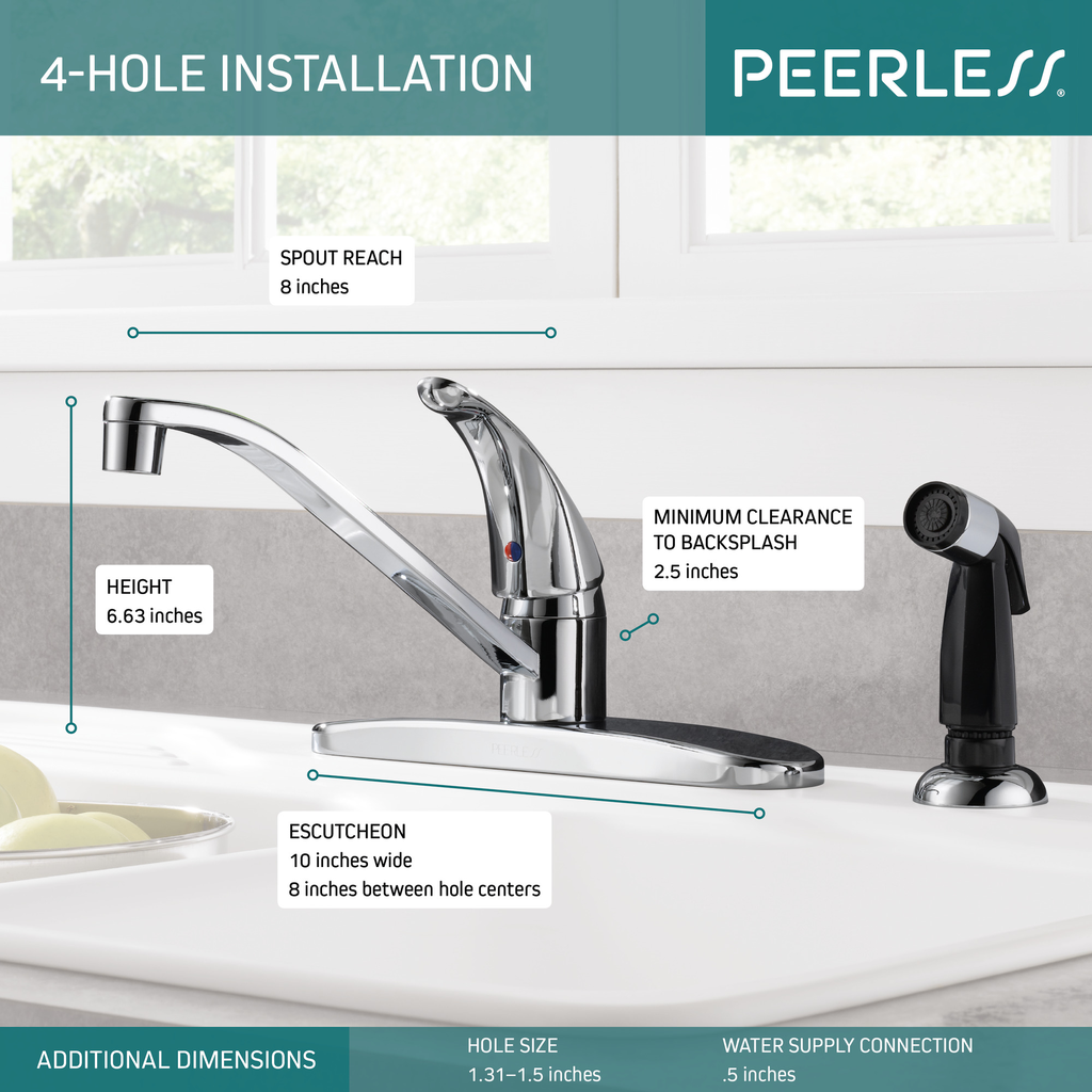 Peerless Core: Single Handle Kitchen Faucet - Single Handle Lever - Chrome