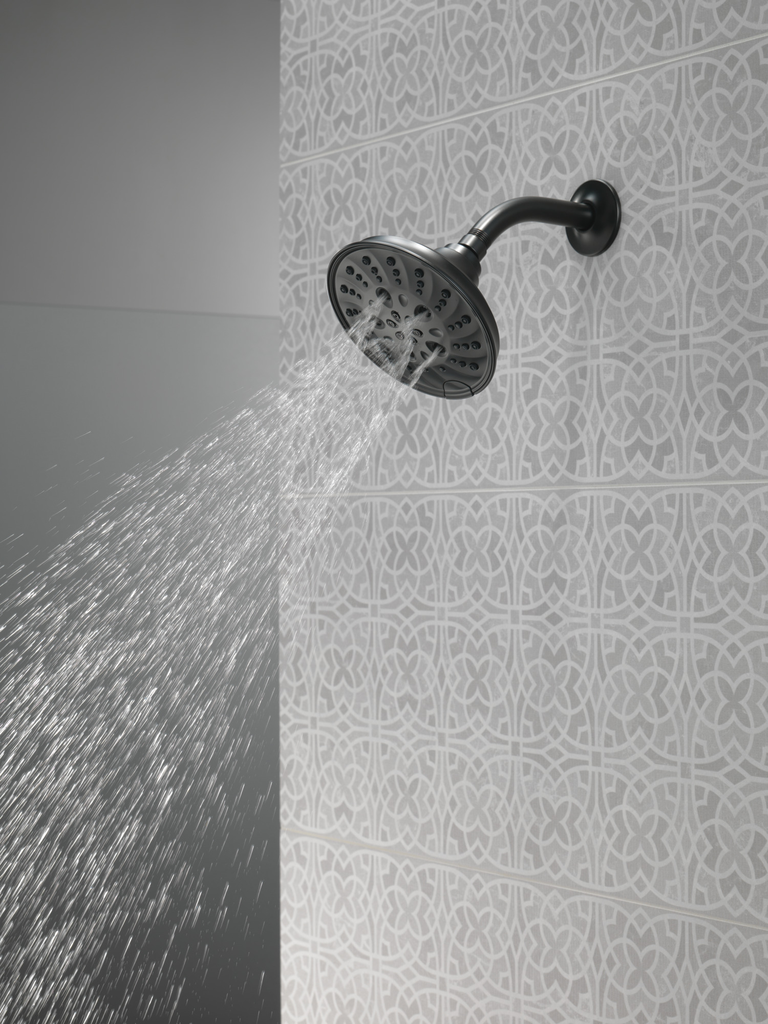 Delta Universal Showering Components: H2Okinetic® 5-Setting Traditional Raincan Shower Head - Matte Black