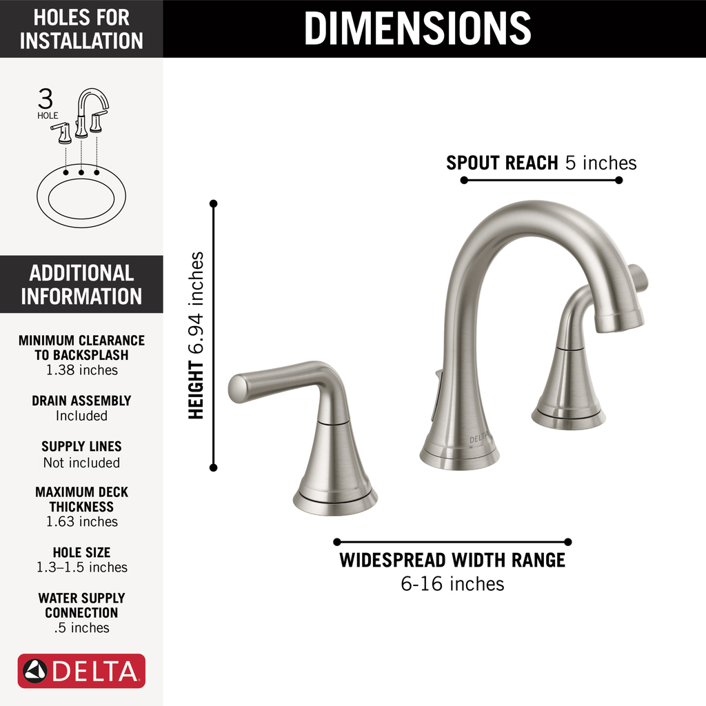 Delta Kayra®: Two Handle Widespread Bathroom Faucet - Two Handle Lever - Stainless