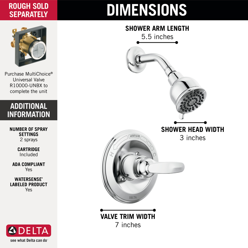 Delta Foundations®: Monitor® 13 Series Shower Trim - Single Handle Lever - Chrome