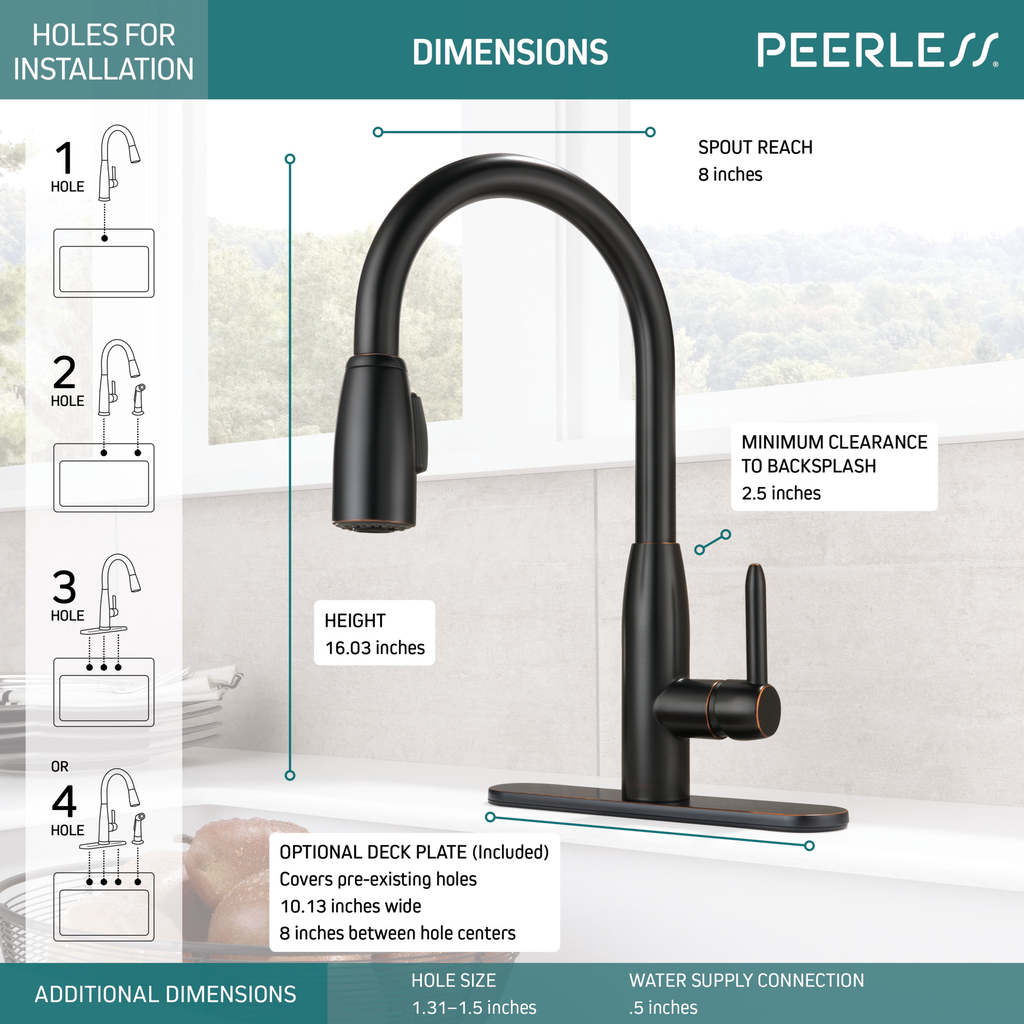 Peerless Tunbridge™: Single Handle Kitchen Pull-Down - Single Handle Lever - Oil Rubbed Bronze