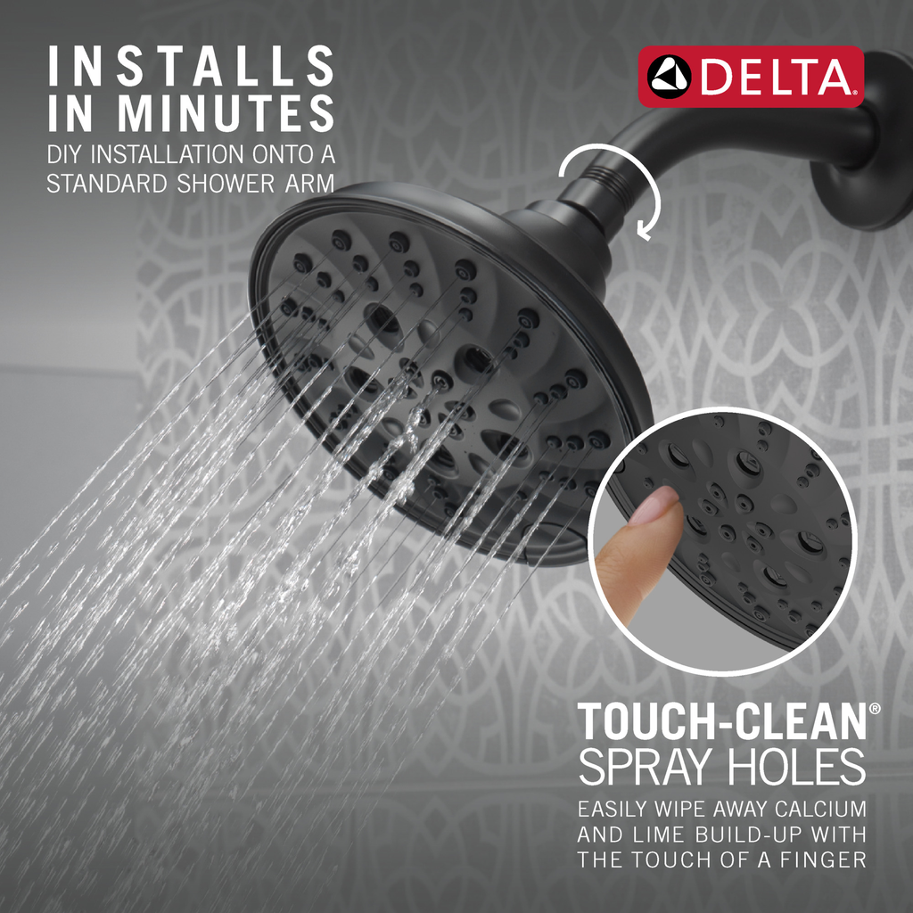 Delta Universal Showering Components: H2Okinetic® 5-Setting Traditional Raincan Shower Head - Matte Black