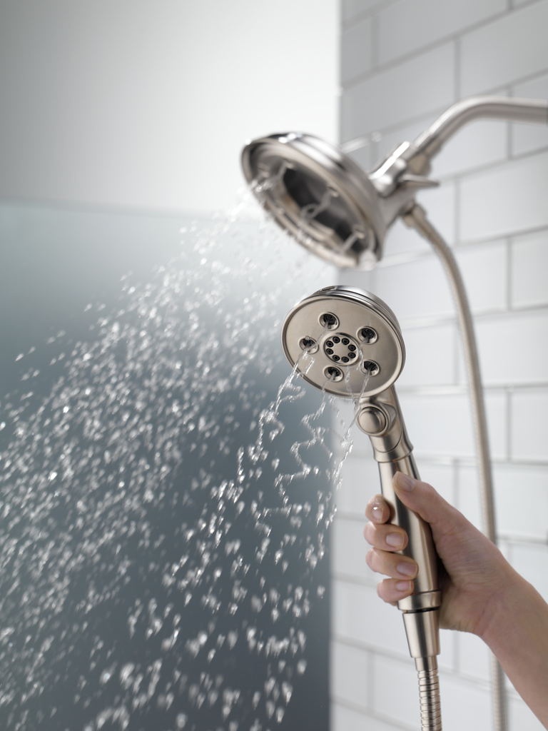 Delta Universal Showering Components: H2Okinetic® In2Ition® 4-Setting Two-In-One Shower - Stainless