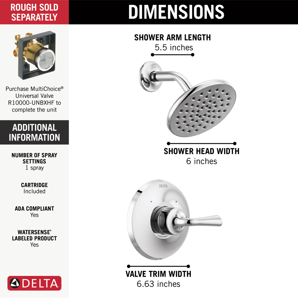 Delta Kayra®: Monitor 14 Series Shower Trim - Single Handle Lever - Chrome