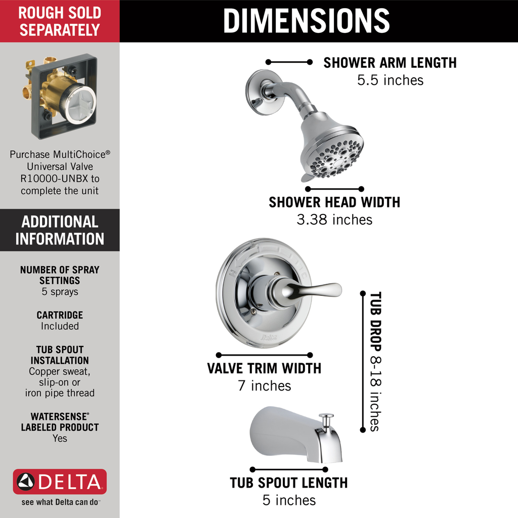Delta Classic: Monitor® 13 Series Tub & Shower Trim - Single Handle Lever - Chrome