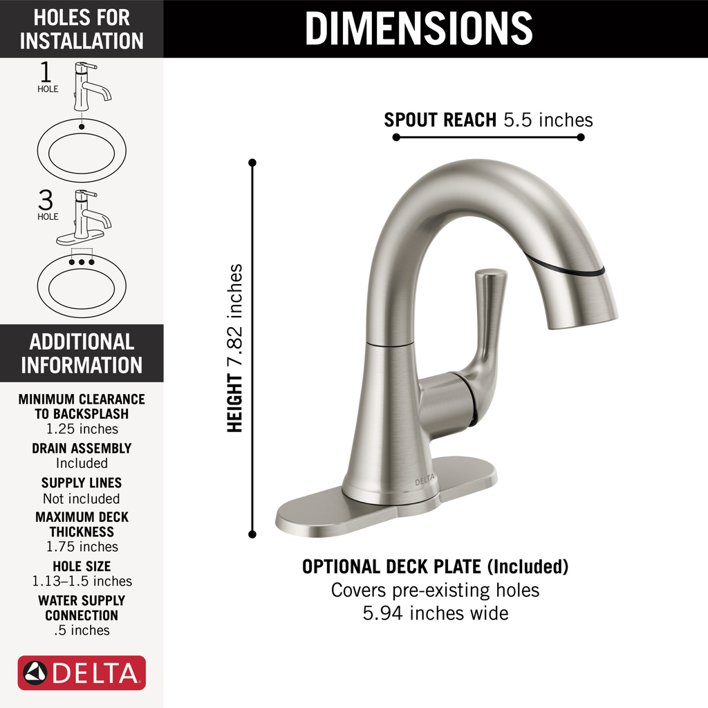Delta Kayra®: Single Handle Pull-Down Bathroom Faucet - Single Handle Lever - Stainless