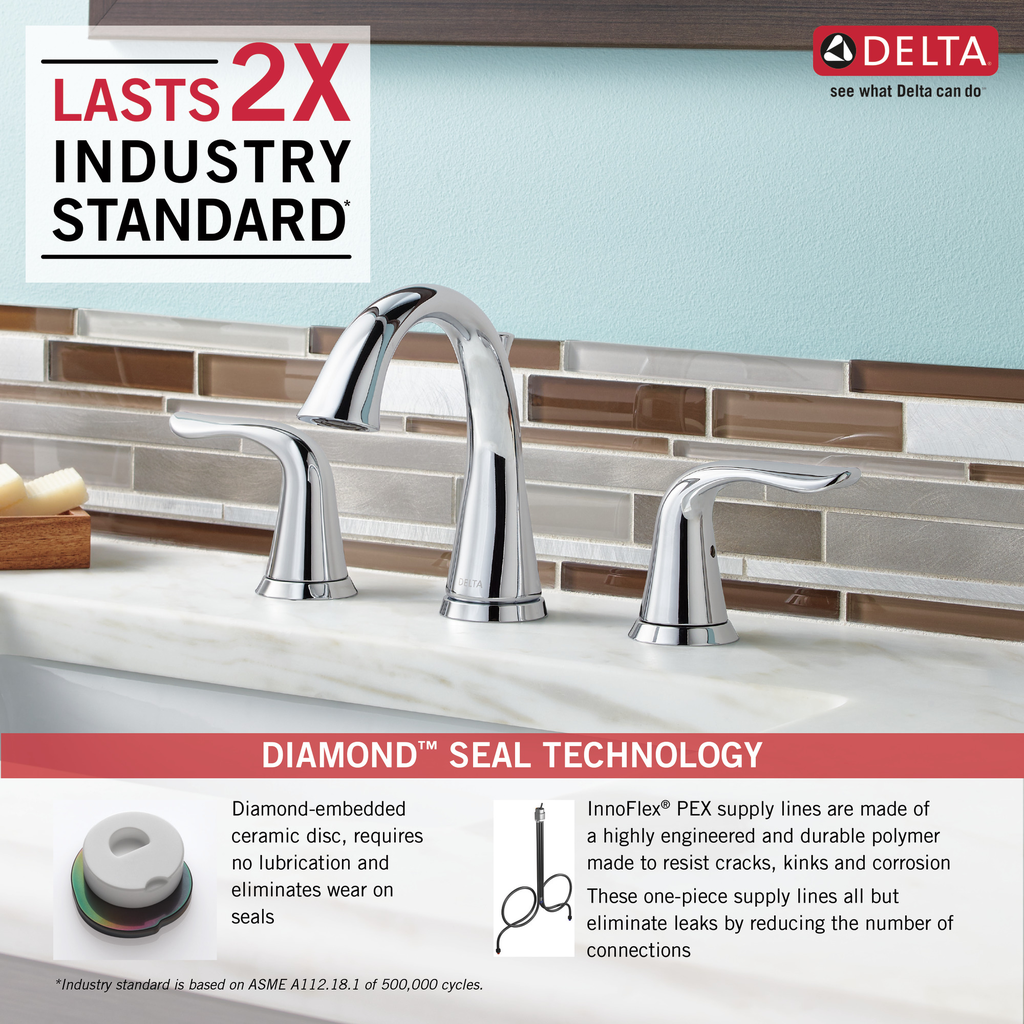 Delta Lahara®: Two Handle Widespread Bathroom Faucet - Two Handle Lever - Chrome