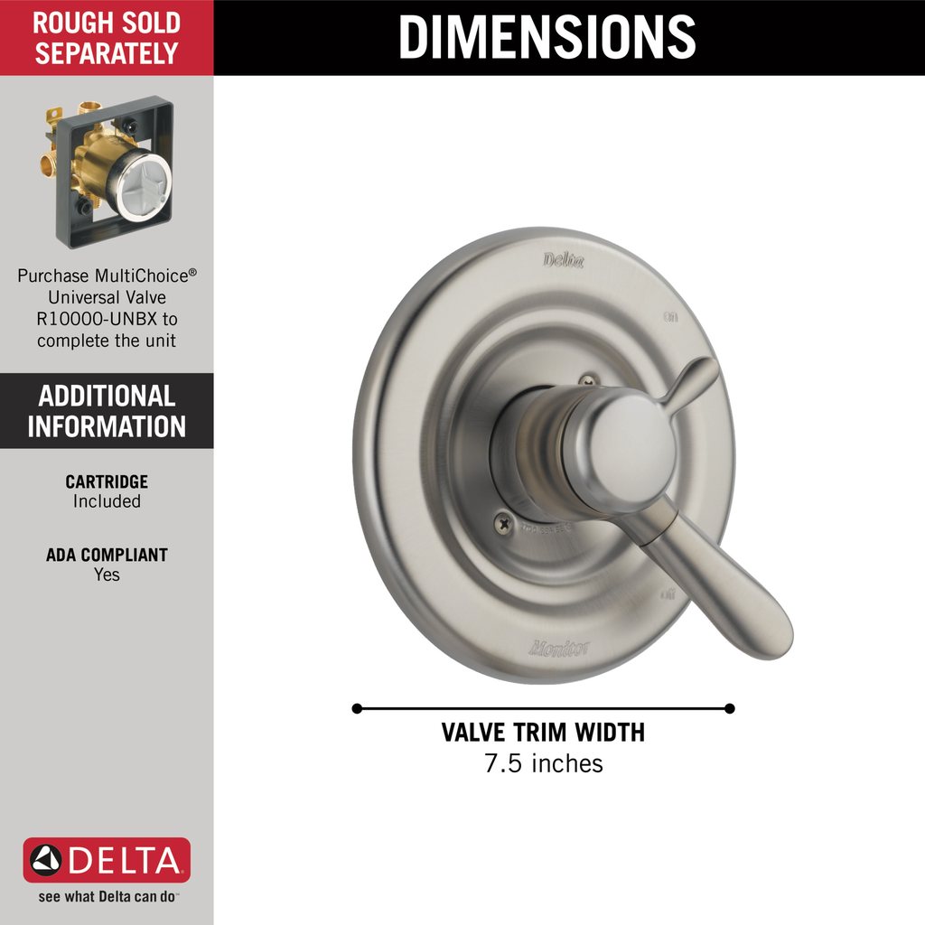 Delta Lahara®: Monitor® 17 Series Valve Only Trim - Single Handle Lever - Stainless