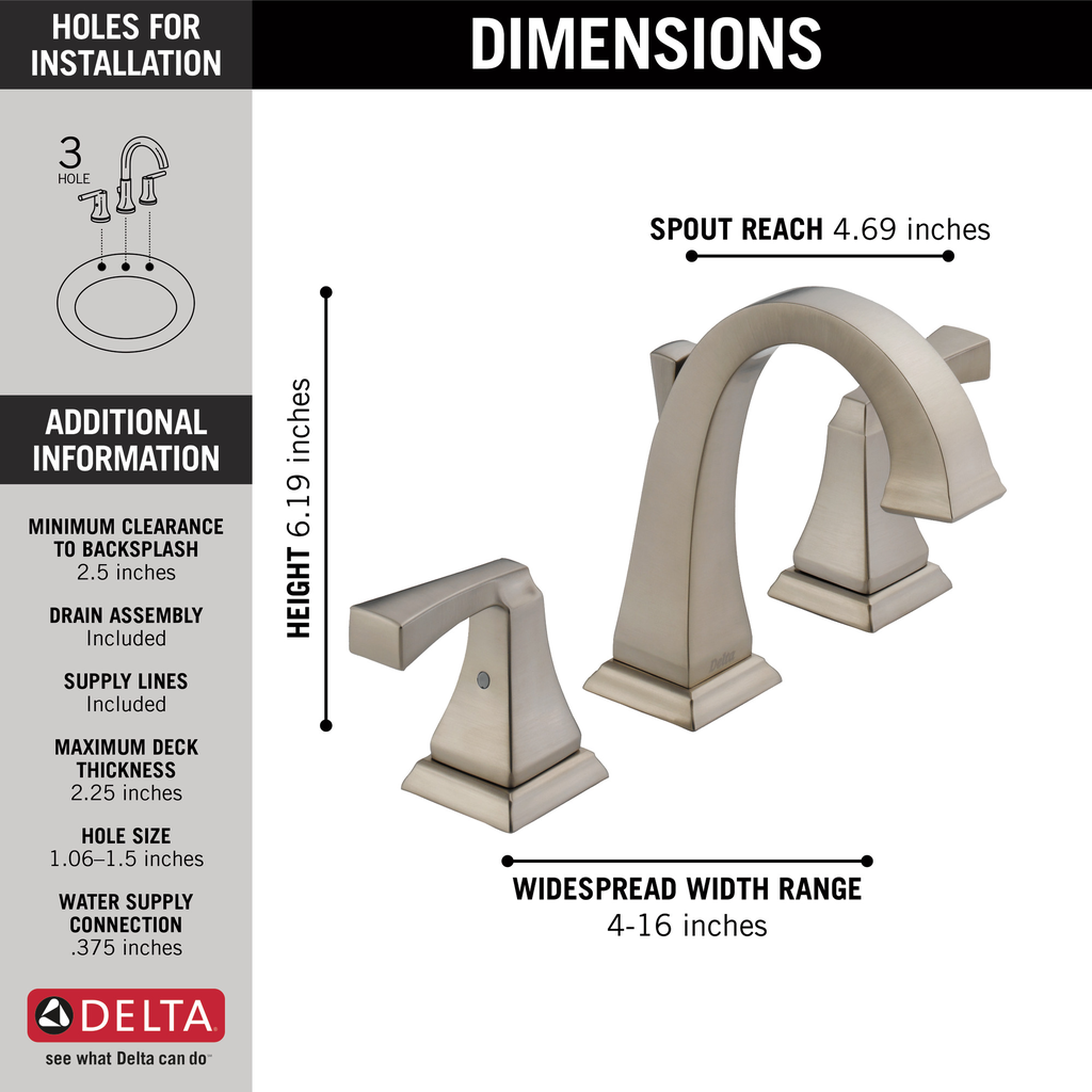 Delta Dryden™: Two Handle Widespread Bathroom Faucet - Two Handle Lever - Stainless
