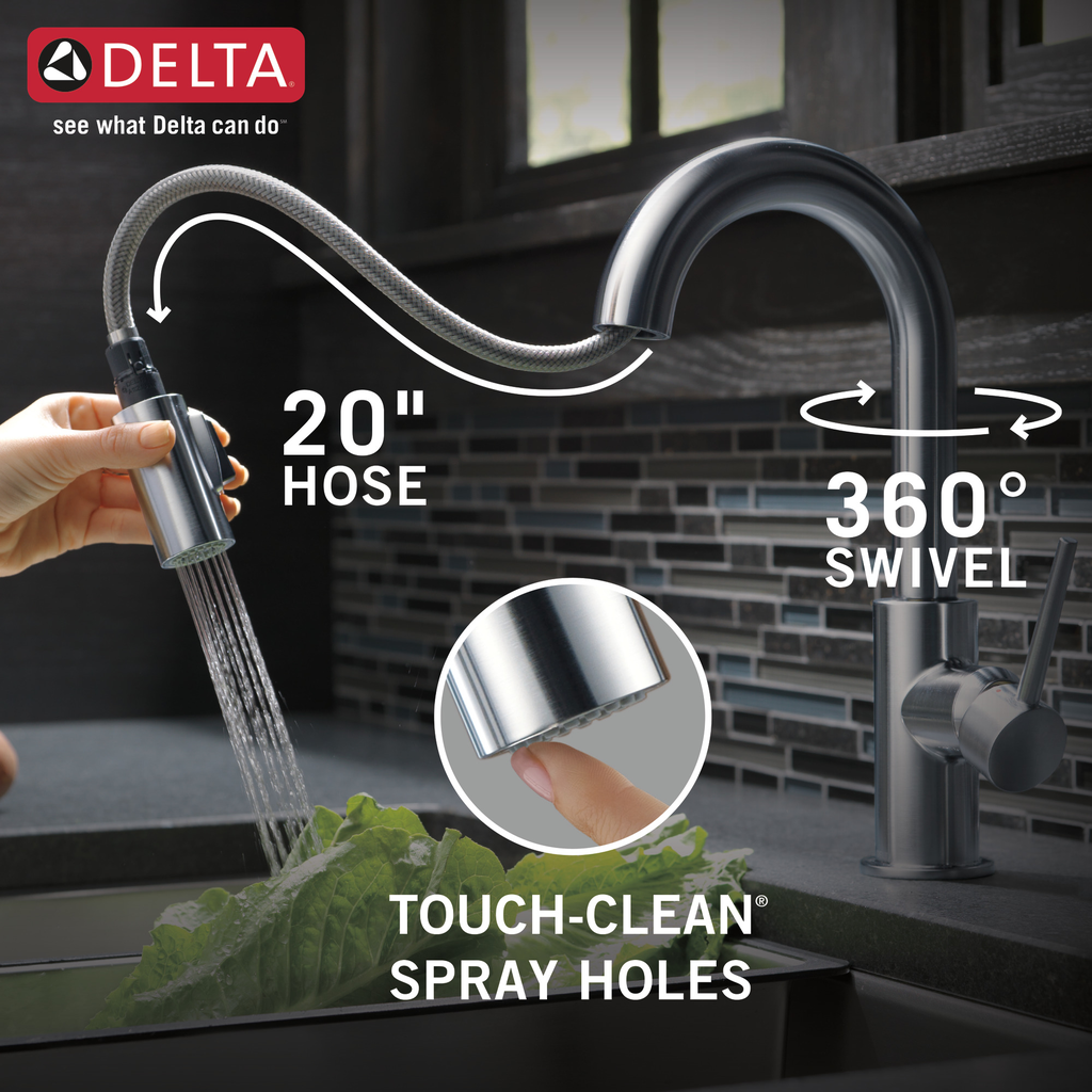 Delta Trinsic®: Single Handle Pull-Down Bar / Prep Faucet - Single Handle Lever - Arctic Stainless