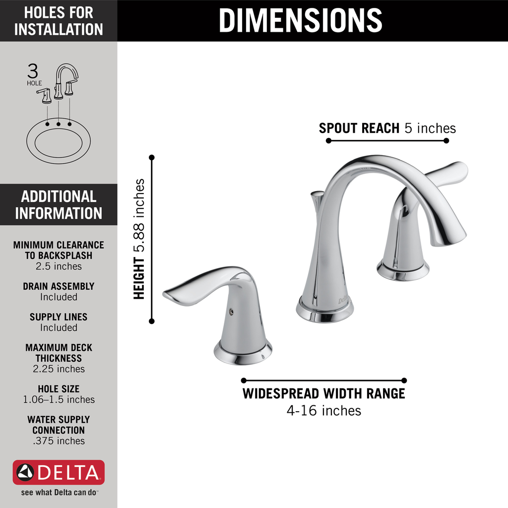 Delta Lahara®: Two Handle Widespread Bathroom Faucet - Two Handle Lever - Chrome