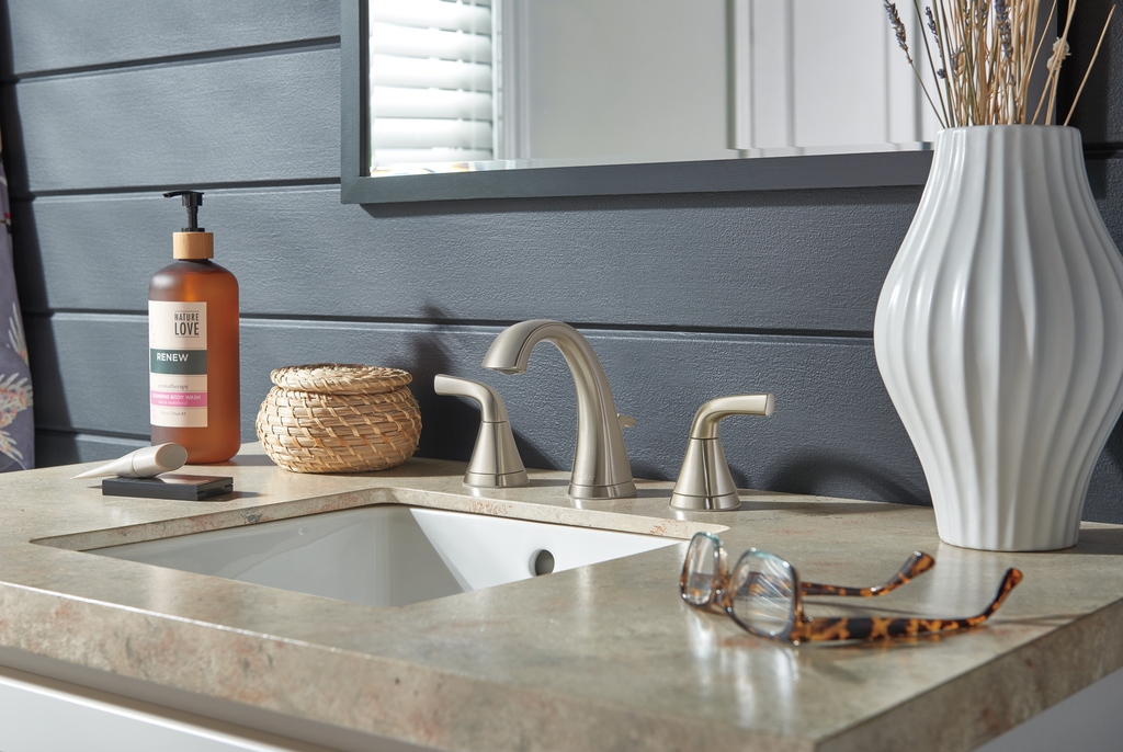 Peerless Parkwood®: Two Handle Widespread Lavatory Faucet - Two Handle Lever - Brushed Nickel