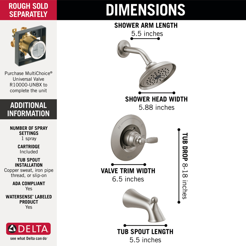 Delta Woodhurst™: Tub/Shower Trim - Single Handle Lever - Stainless