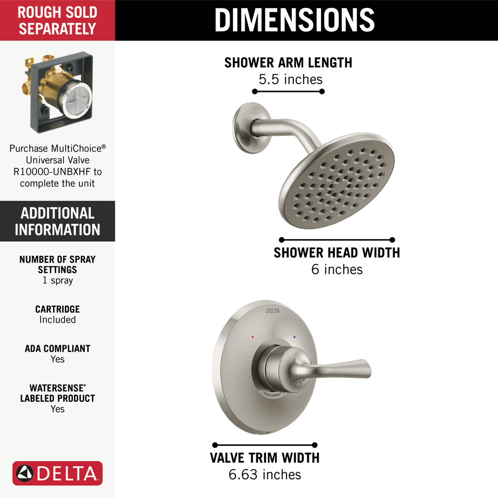 Delta Kayra®: Monitor 14 Series Shower Trim - Single Handle Lever - Stainless