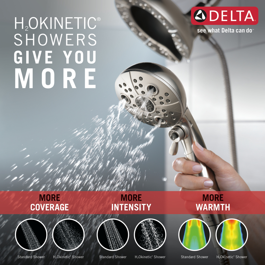 Delta Universal Showering Components: H2Okinetic® In2Ition® 5-Setting Two-In-One Shower - Stainless