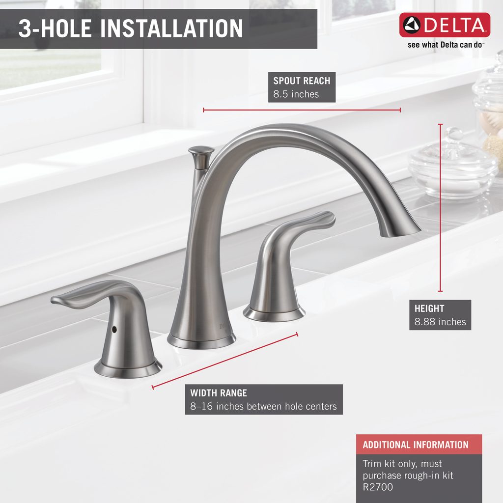 Delta Lahara®: Roman Tub Trim - Two Handle Lever - Stainless