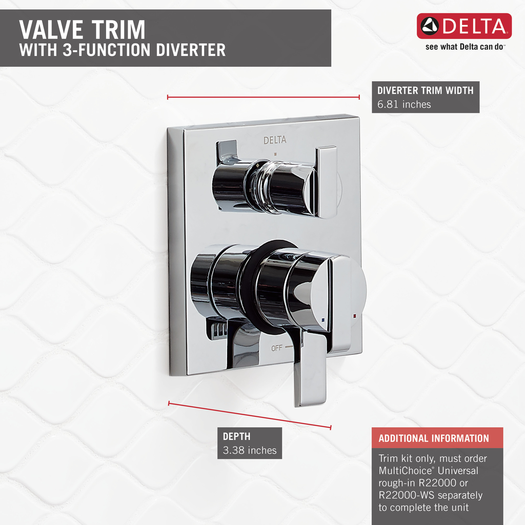 Delta Ara®: Angular Modern Monitor® 17 Series Valve Trim With 3-Setting Integrated Diverter - Two Handle Lever - Chrome