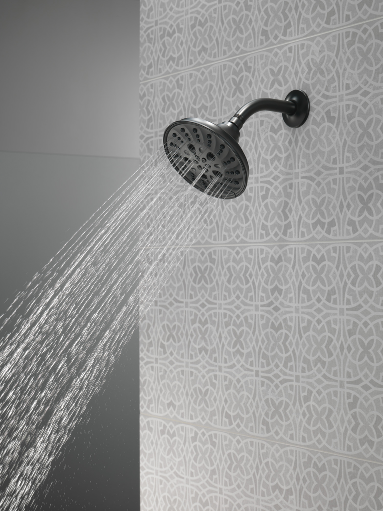 Delta Universal Showering Components: H2Okinetic® 5-Setting Traditional Raincan Shower Head - Matte Black