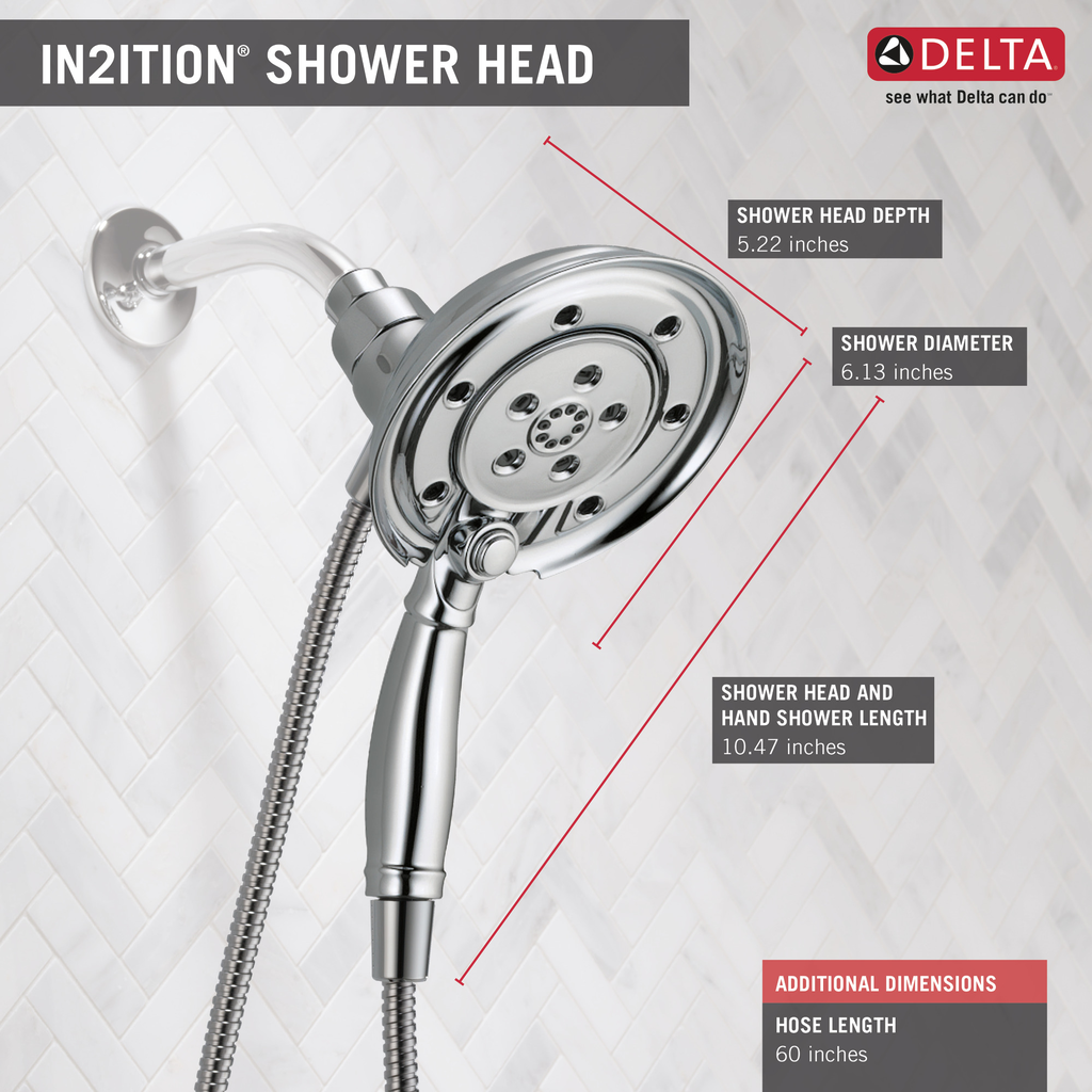 Delta Universal Showering Components: H2Okinetic® In2Ition® 4-Setting Two-In-One Shower - Chrome