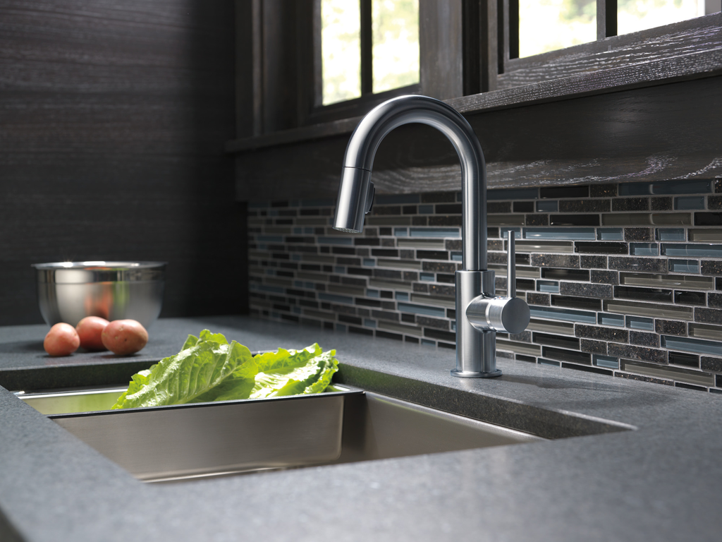 Delta Trinsic®: Single Handle Pull-Down Bar / Prep Faucet - Single Handle Lever - Arctic Stainless