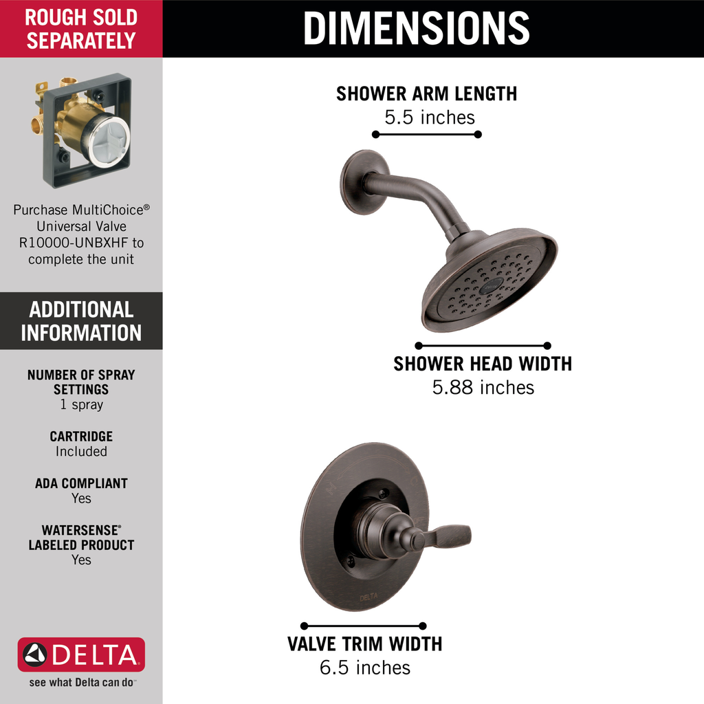 Delta Woodhurst™: Shower Trim 1L 14S - Single Handle Lever - Venetian Bronze