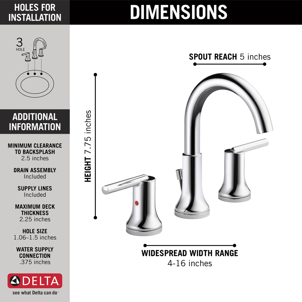 Delta Trinsic®: Two Handle Widespread Bathroom Faucet - Two Handle Lever - Chrome
