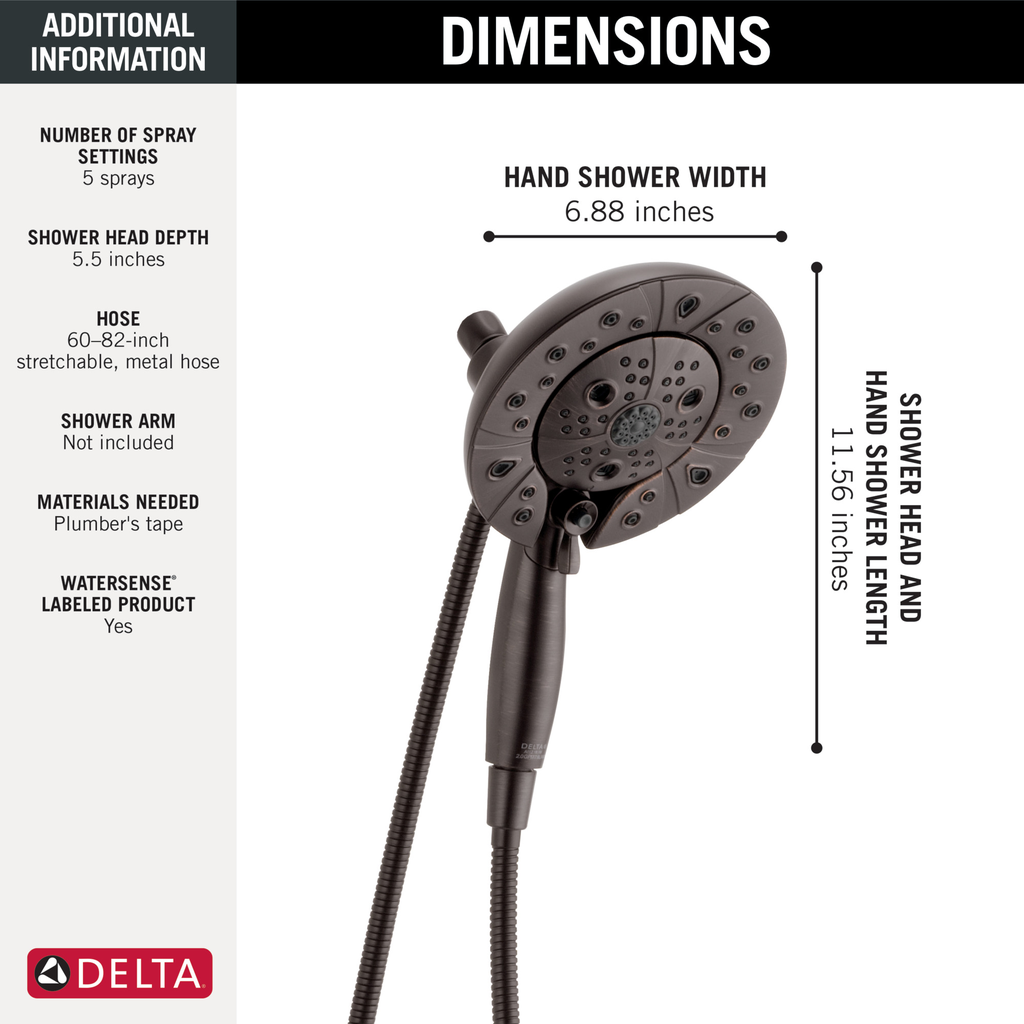 Delta Universal Showering Components: H2Okinetic® In2Ition® 5-Setting Two-In-One Shower - Venetian Bronze