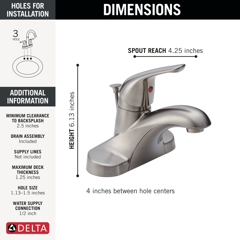 Delta Foundations®: Single Handle Centerset Bathroom Faucet - Single Handle Lever - Stainless