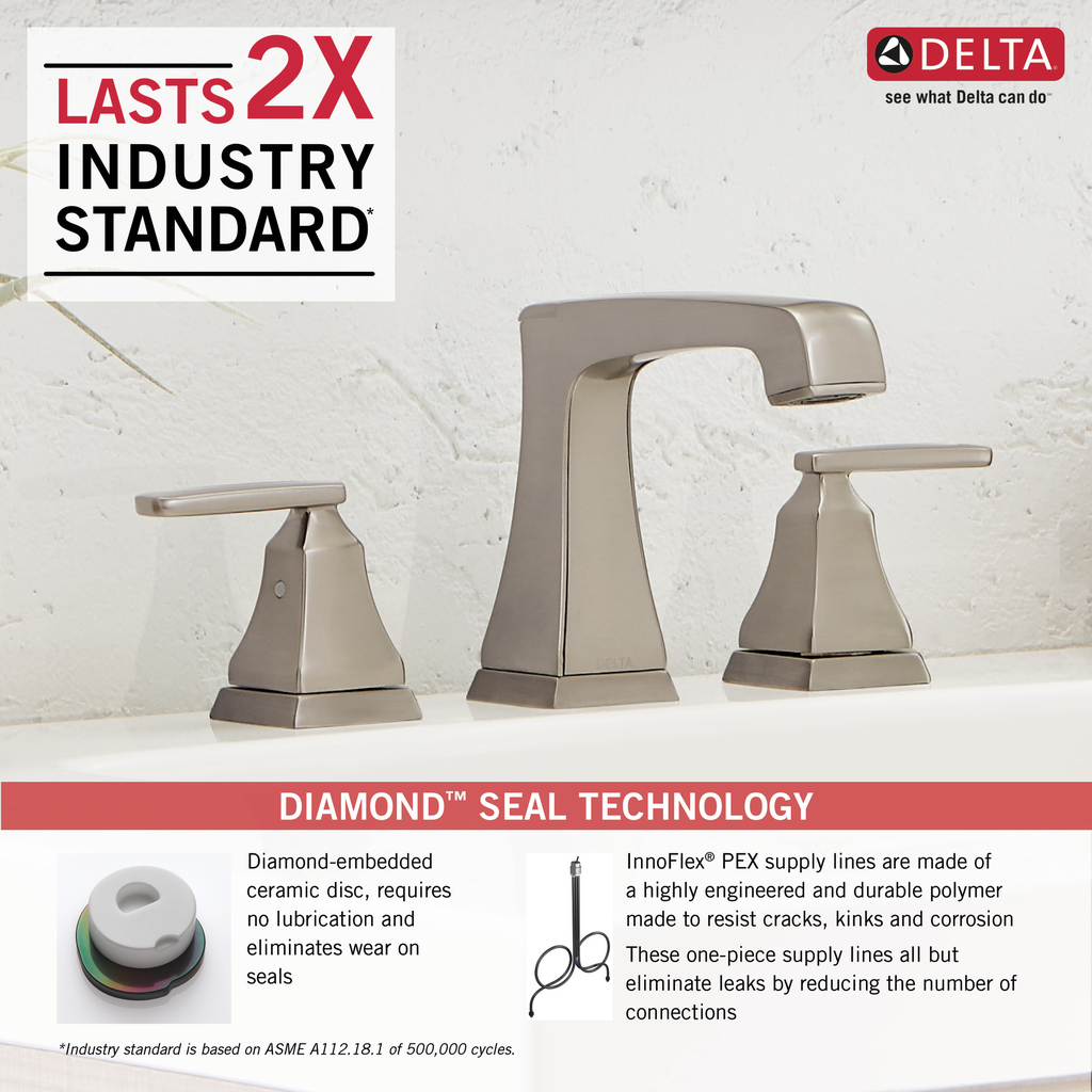 Delta Ashlyn®: Two Handle Widespread Bathroom Faucet With Ez Anchor® - Two Handle Lever - Stainless