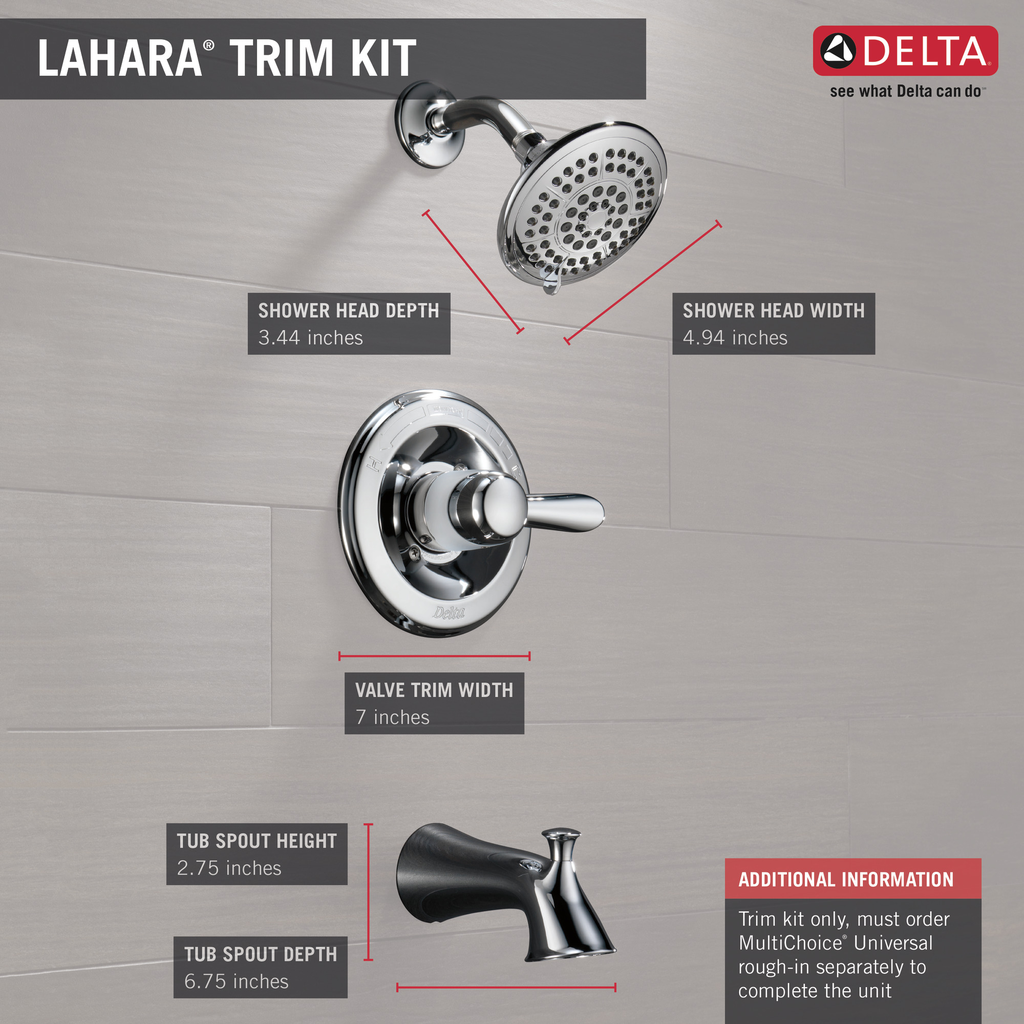 Delta Lahara®: Monitor® 14 Series Tub & Shower Trim - Single Handle Lever - Chrome
