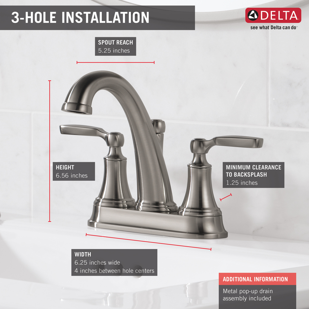 Delta Woodhurst™: Bathroom Faucet - Two Handle Lever - Stainless