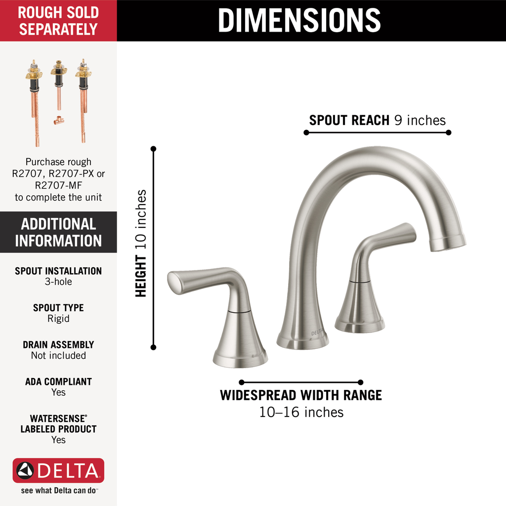 Delta Kayra®: Roman Tub Trim - Two Handle Lever - Stainless