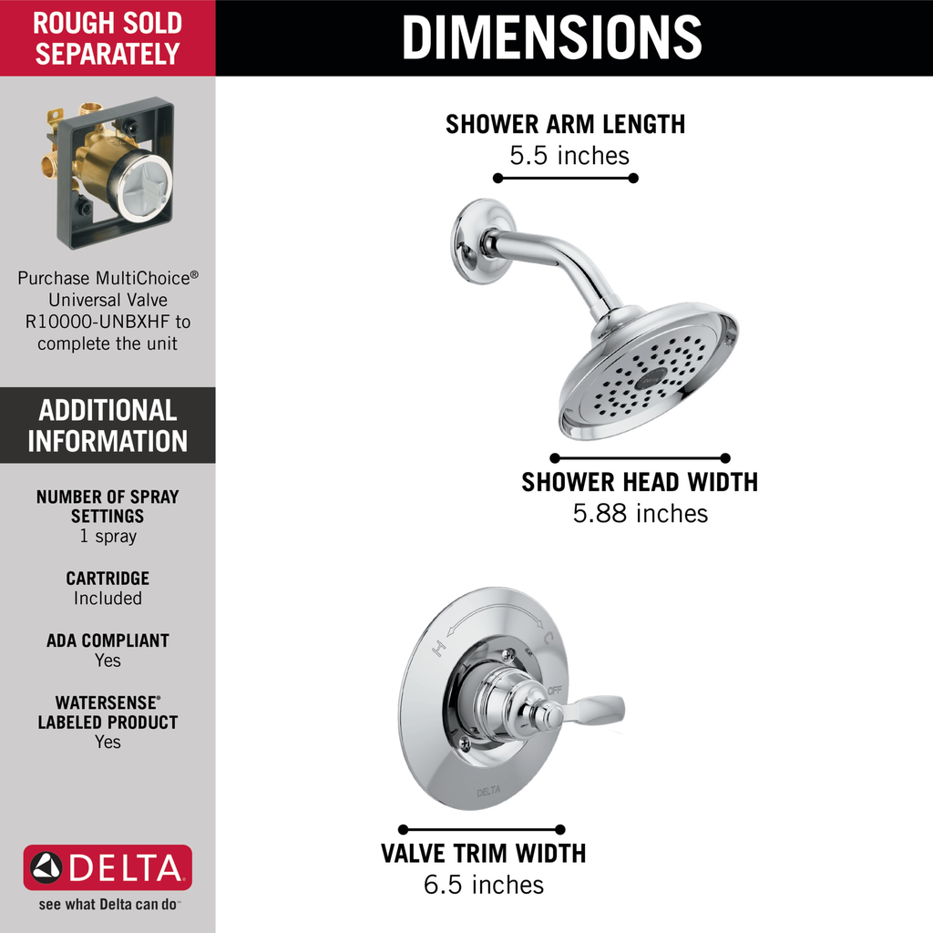 Delta Woodhurst™: Shower Trim - Single Handle Lever - Chrome