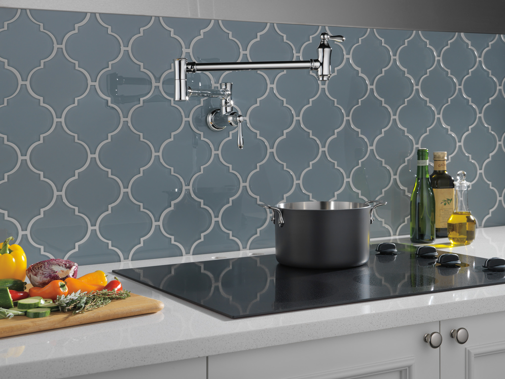 Delta Other: Traditional Wall Mount Pot Filler - Two Handle Lever - Chrome