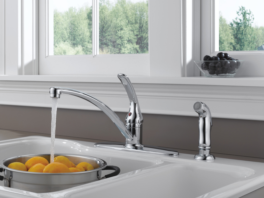 Delta Foundations®: Single Handle Kitchen Faucet With Spray - Single Handle Lever - Chrome