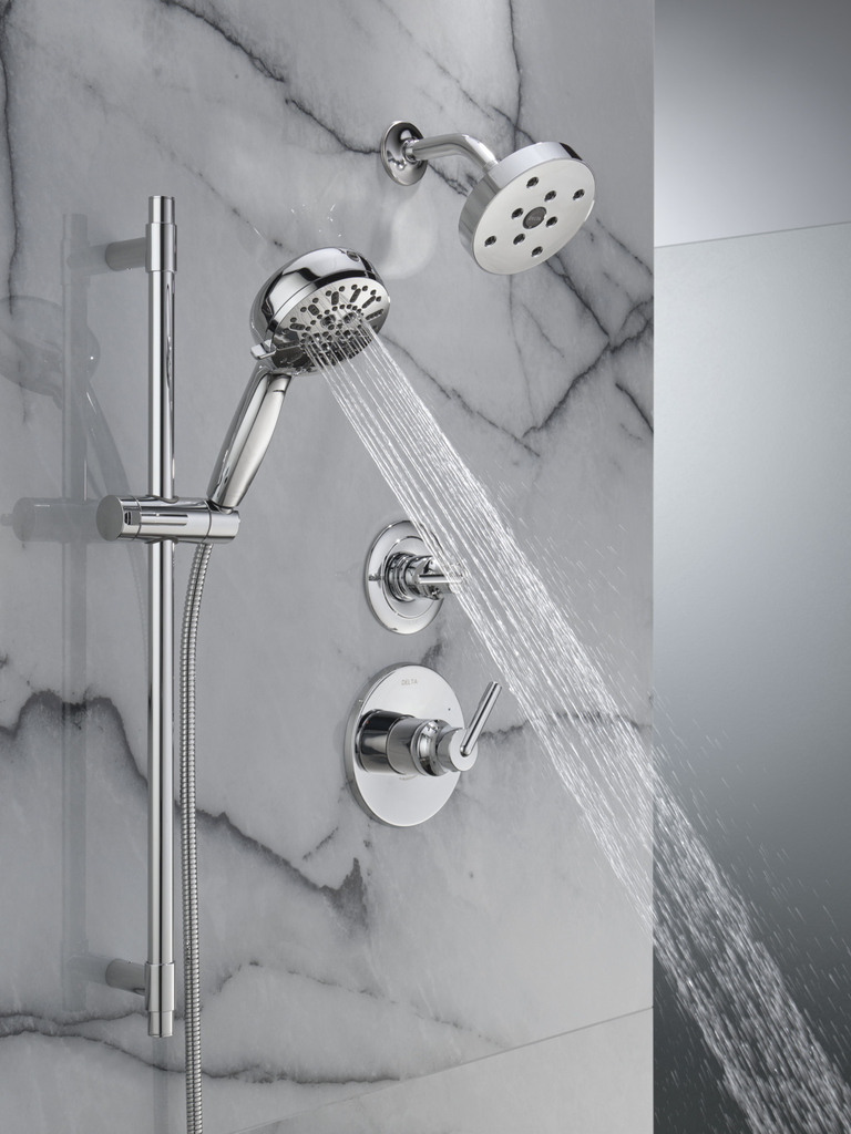 Delta Universal Showering Components: 7-Setting Slide Bar Hand Shower With Cleaning Spray - Lumicoat® Chrome