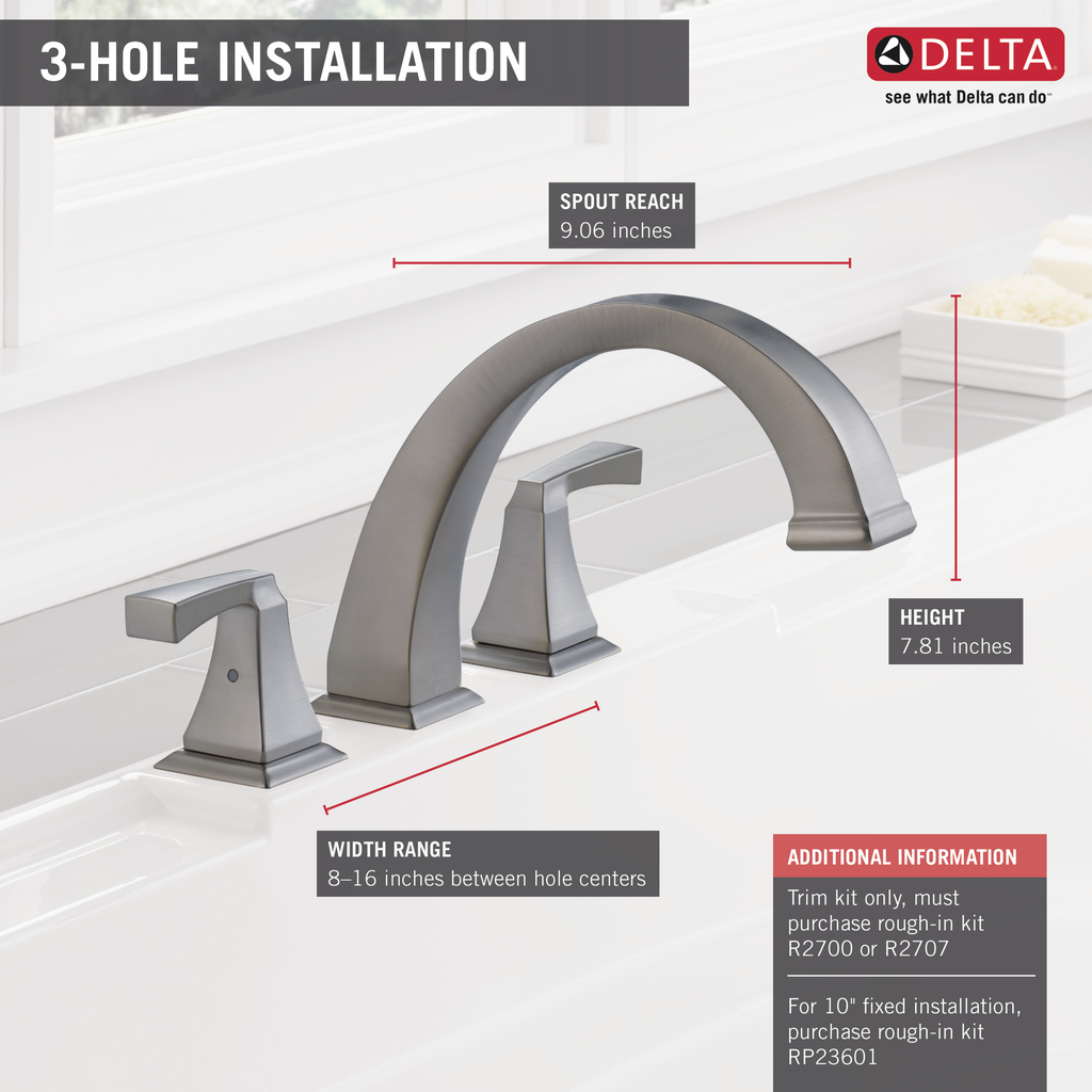 Delta Dryden™: Roman Tub Trim - Two Handle Lever - Stainless