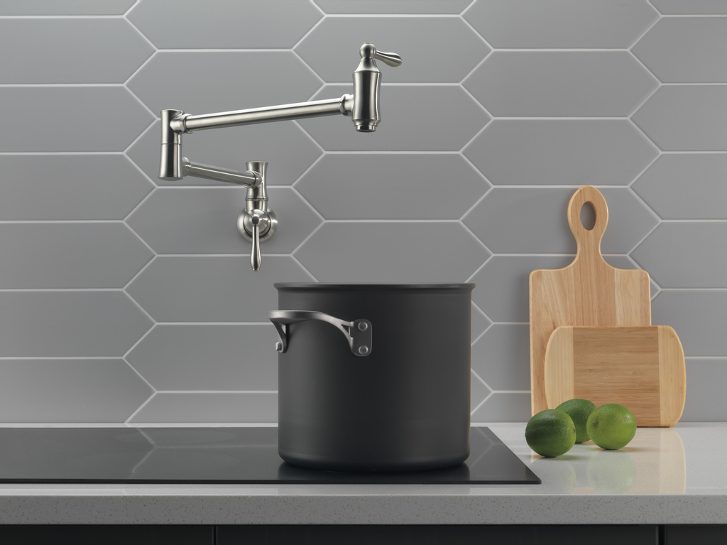 Delta Other: Traditional Wall Mount Pot Filler - Two Handle Lever - Stainless