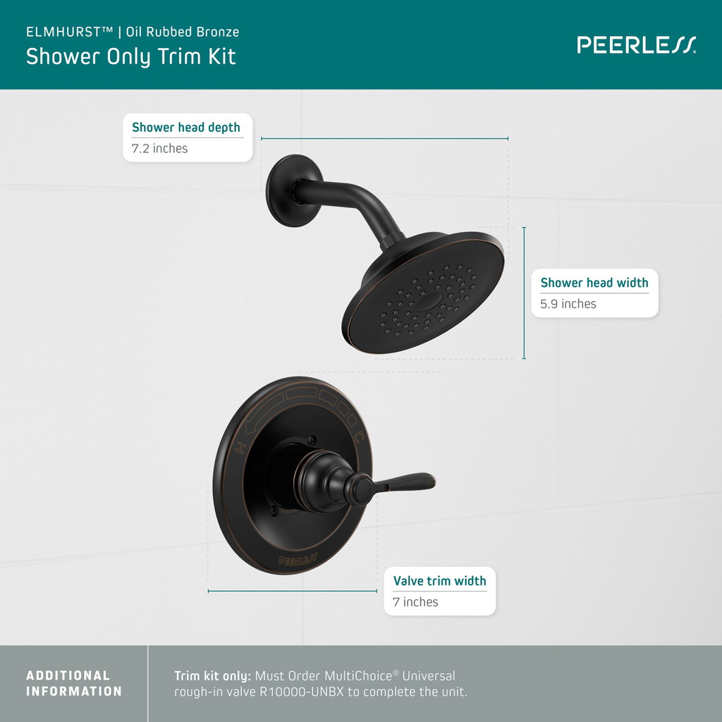 Peerless Elmhurst®: Shower Only Trim Kit - Single Handle Lever - Oil Rubbed Bronze