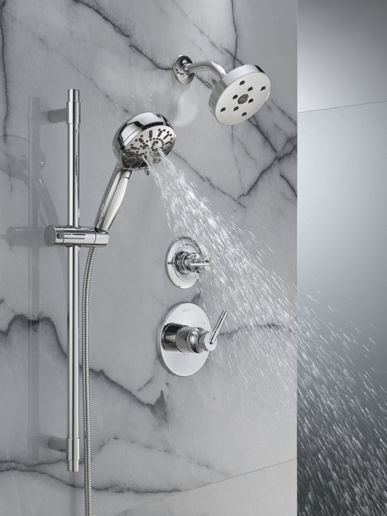 Delta Universal Showering Components: 7-Setting Slide Bar Hand Shower With Cleaning Spray - Lumicoat® Chrome