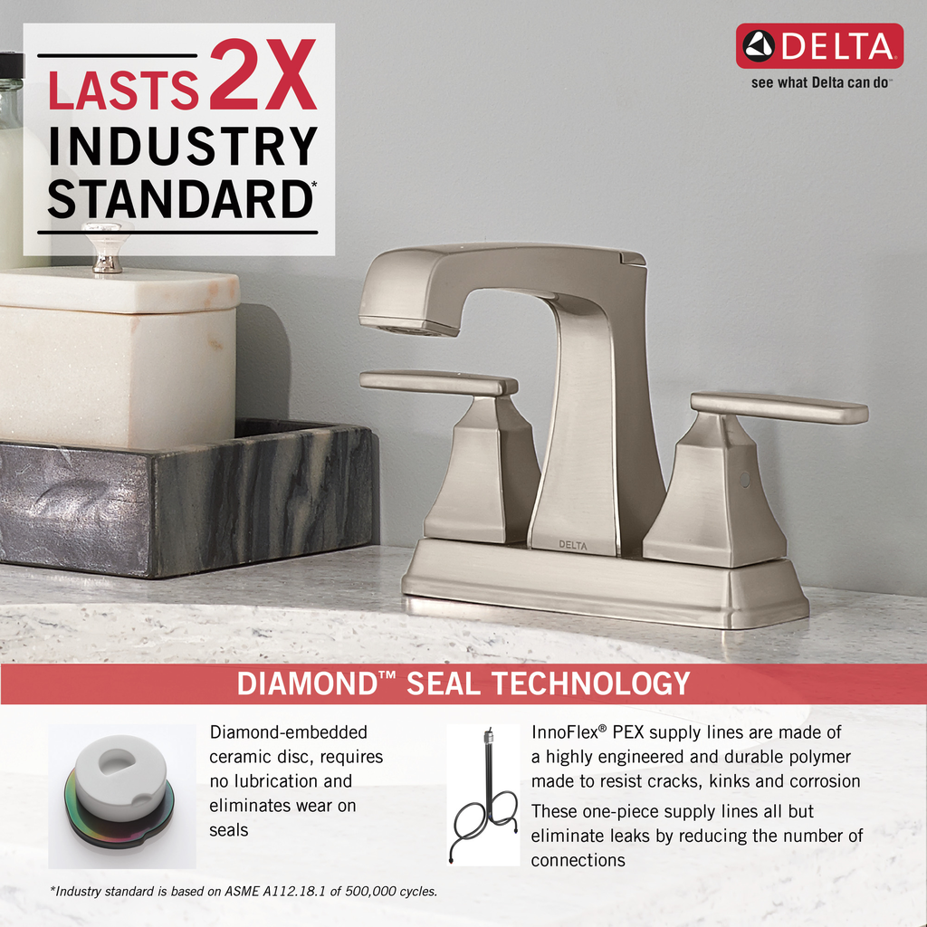 Delta Ashlyn®: Two Handle Centerset Bathroom Faucet - Two Handle Lever - Stainless