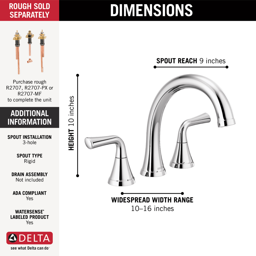 Delta Kayra®: Roman Tub Trim - Two Handle Lever - Chrome