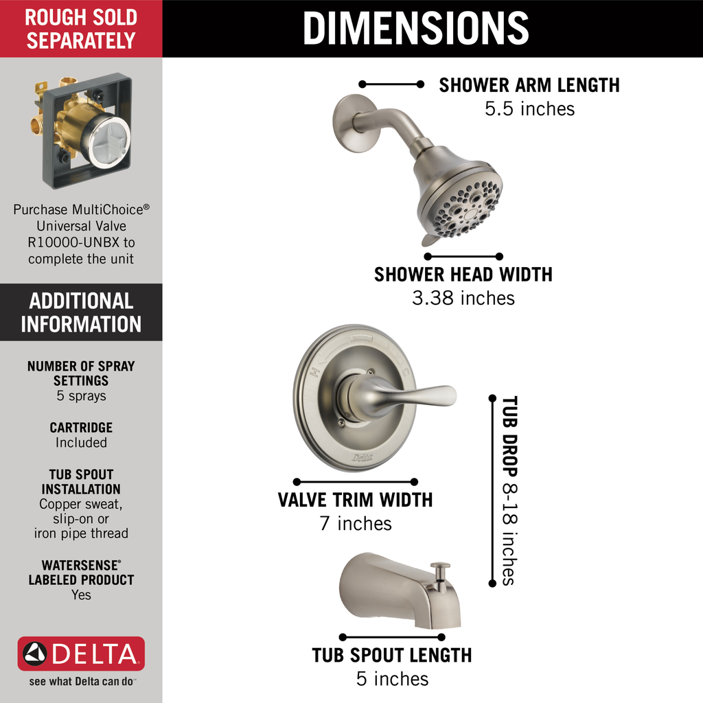 Delta Classic: Monitor® 13 Series Tub & Shower Trim - Single Handle Lever - Stainless