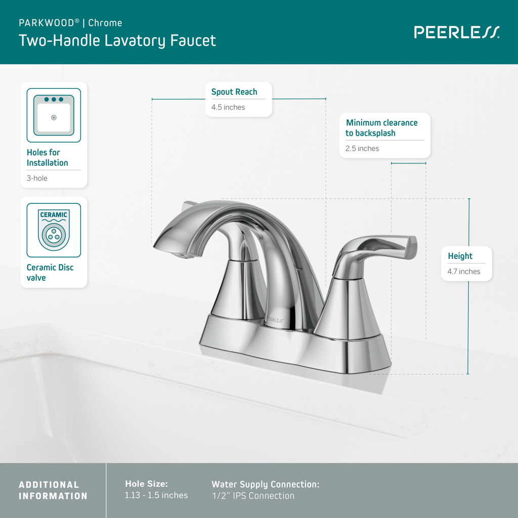Peerless Parkwood®: Two Handle Centerset Lavatory Faucet - Two Handle Lever - Chrome